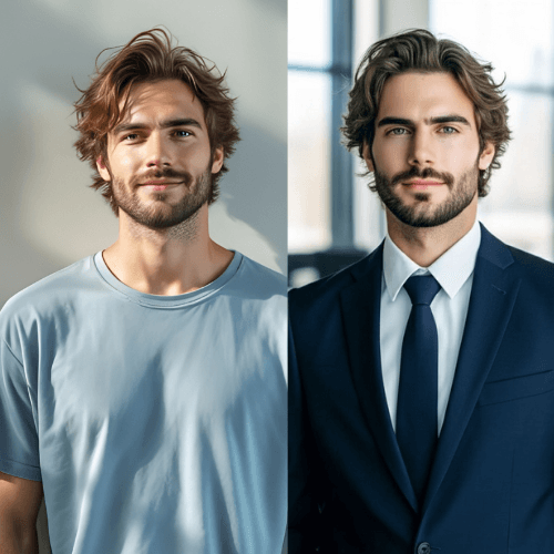 Before and after AI headshot transformation